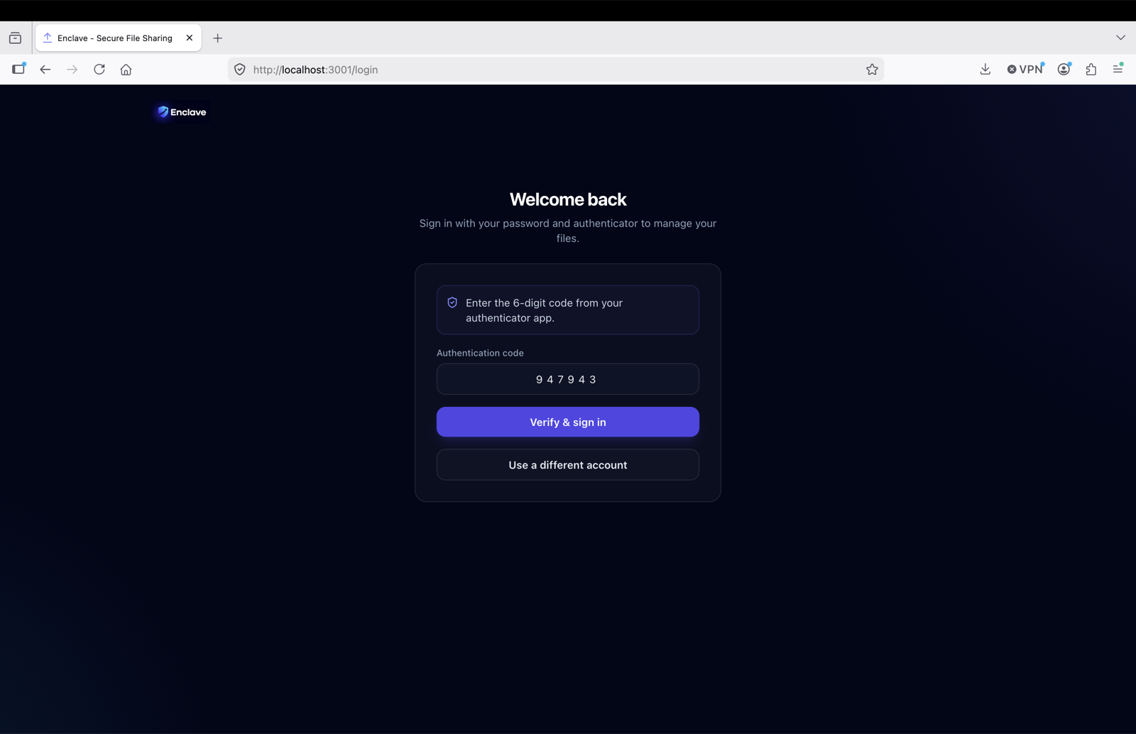 Enclave login - 6-digit TOTP MFA challenge